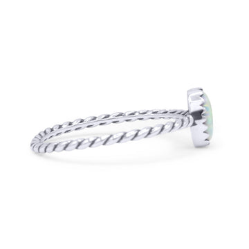 Rope Petite Dainty Lab Created White Opal Oval Ring Solid 925 Sterling Silver